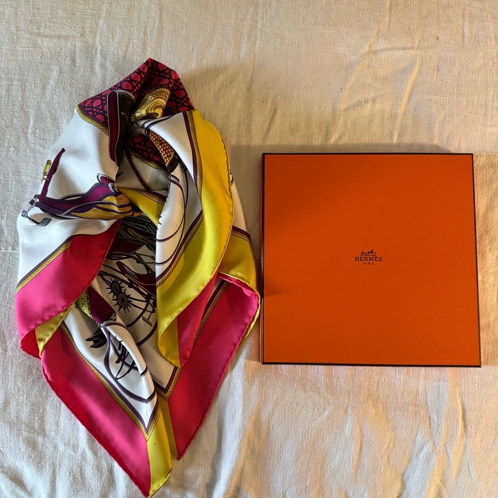 Hermes Paris silk scarf; carriages